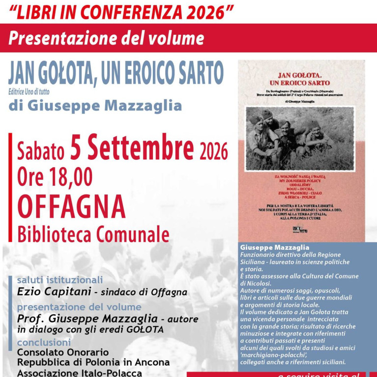 A Offagna la presentazione del volume &ldquo;Jan Gołota, un eroico sarto&rdquo; di Giuseppe Mazzaglia