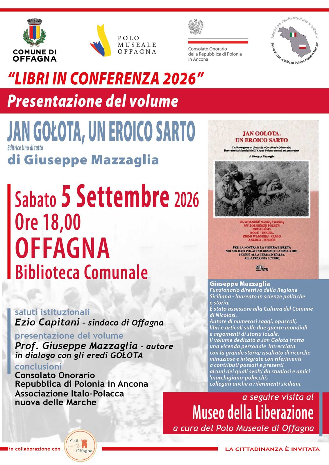 A Offagna la presentazione del volume &ldquo;Jan Gołota, un eroico sarto&rdquo; di Giuseppe Mazzaglia